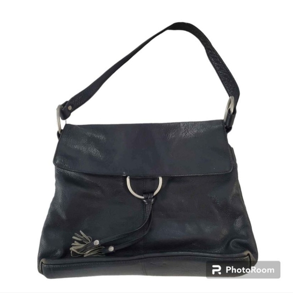 Vintage Black Paul & Taylor Genuine Leather Tassel Handbag / Shoulder Bag - Picture 1 of 10